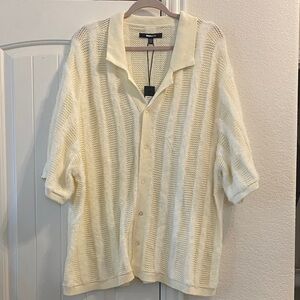 NOVA MEN Cream Eldon Fur Textured Button-Up Shirt, Sz XXXL NWT